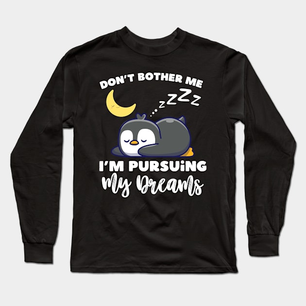 Cute Penguin Sleeping Napping Long Sleeve T-Shirt by Designs by Niklee